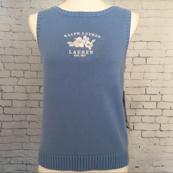 Ralph Lauren Logo Sleeveless Sweater Petite Medium - Picture 1 of 7